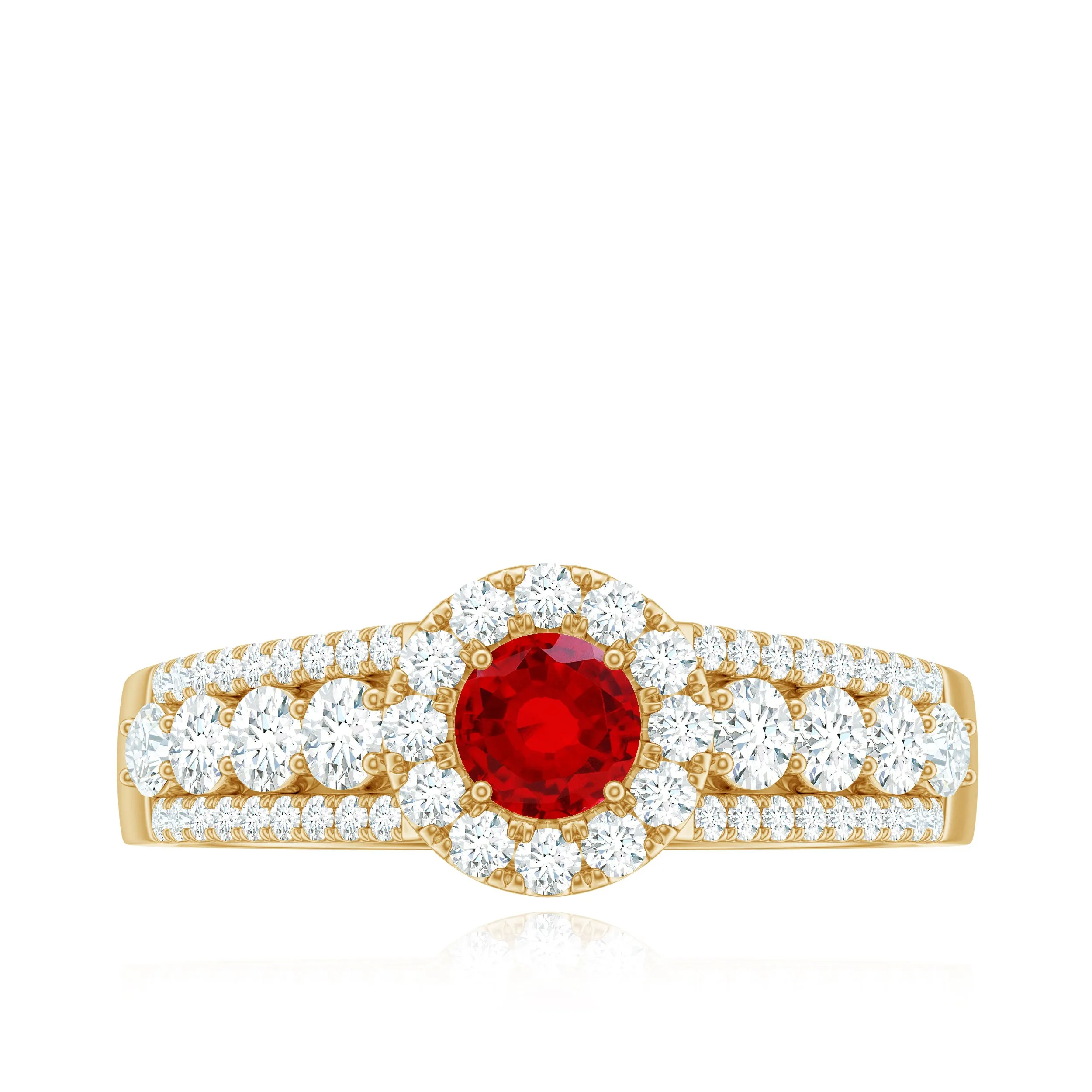 1 CT Statement Created Ruby Ring with Moissanite Side Stones