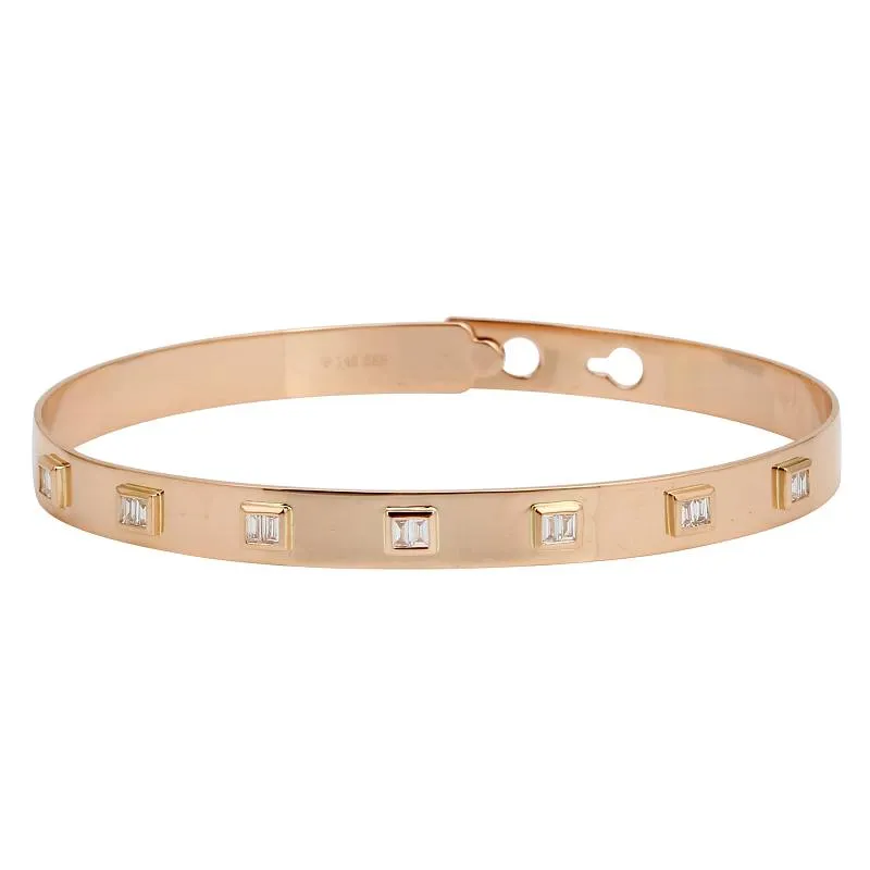 14k Rose Gold Baguette Diamond Latch Bangle