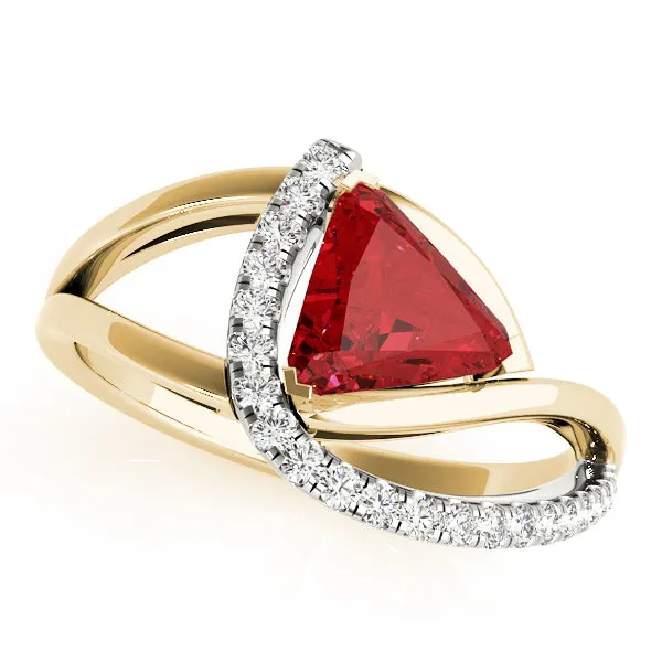 14K Triangle Shape Ruby and Diamond Ring