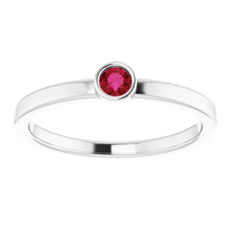 14K White 3 mm Natural Ruby Ring