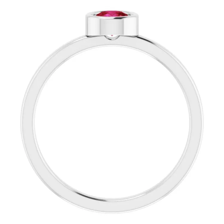 14K White 4.5 mm Natural Ruby Ring