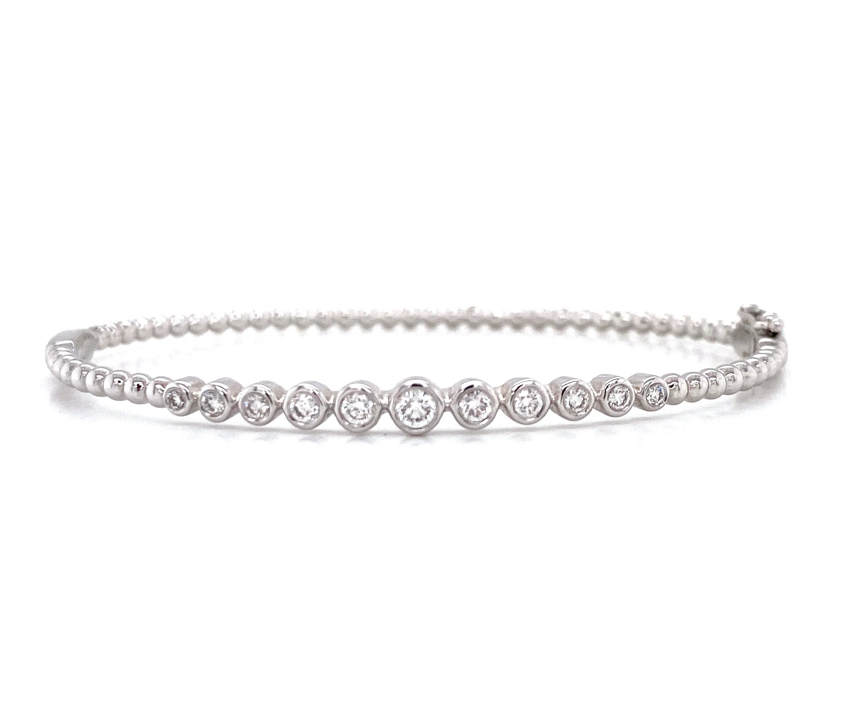 14K White Gold Graduated Diamond Bezel Set  Bangle