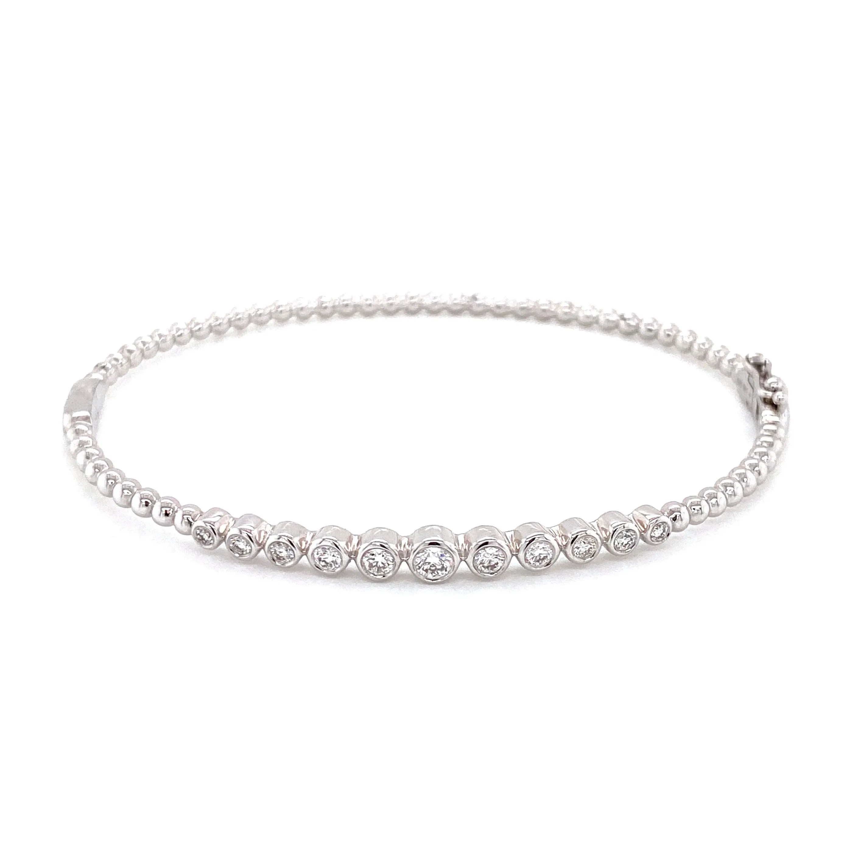 14K White Gold Graduated Diamond Bezel Set  Bangle