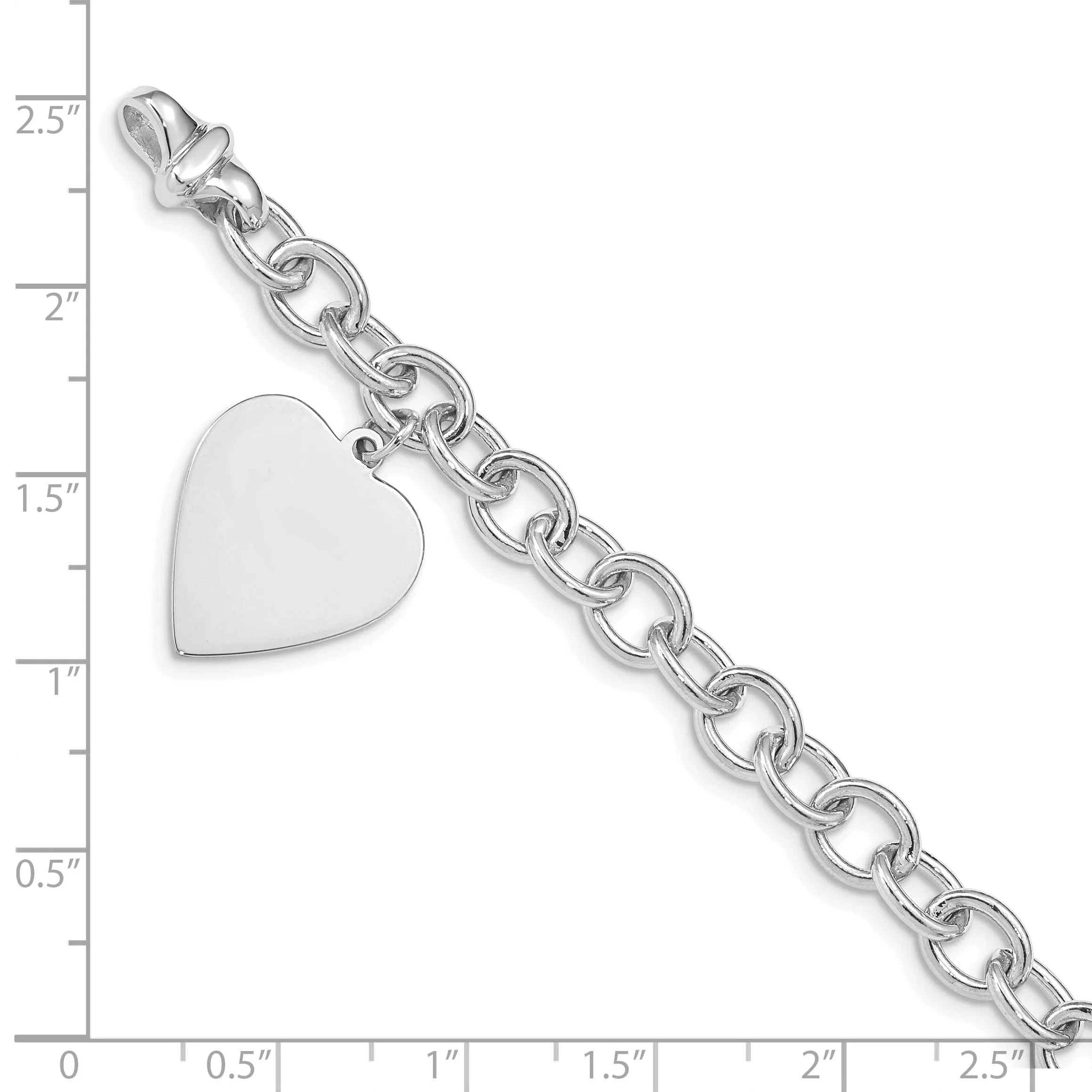 14k white gold heart link charm bracelet 7.5-inch, 17.5-mm width