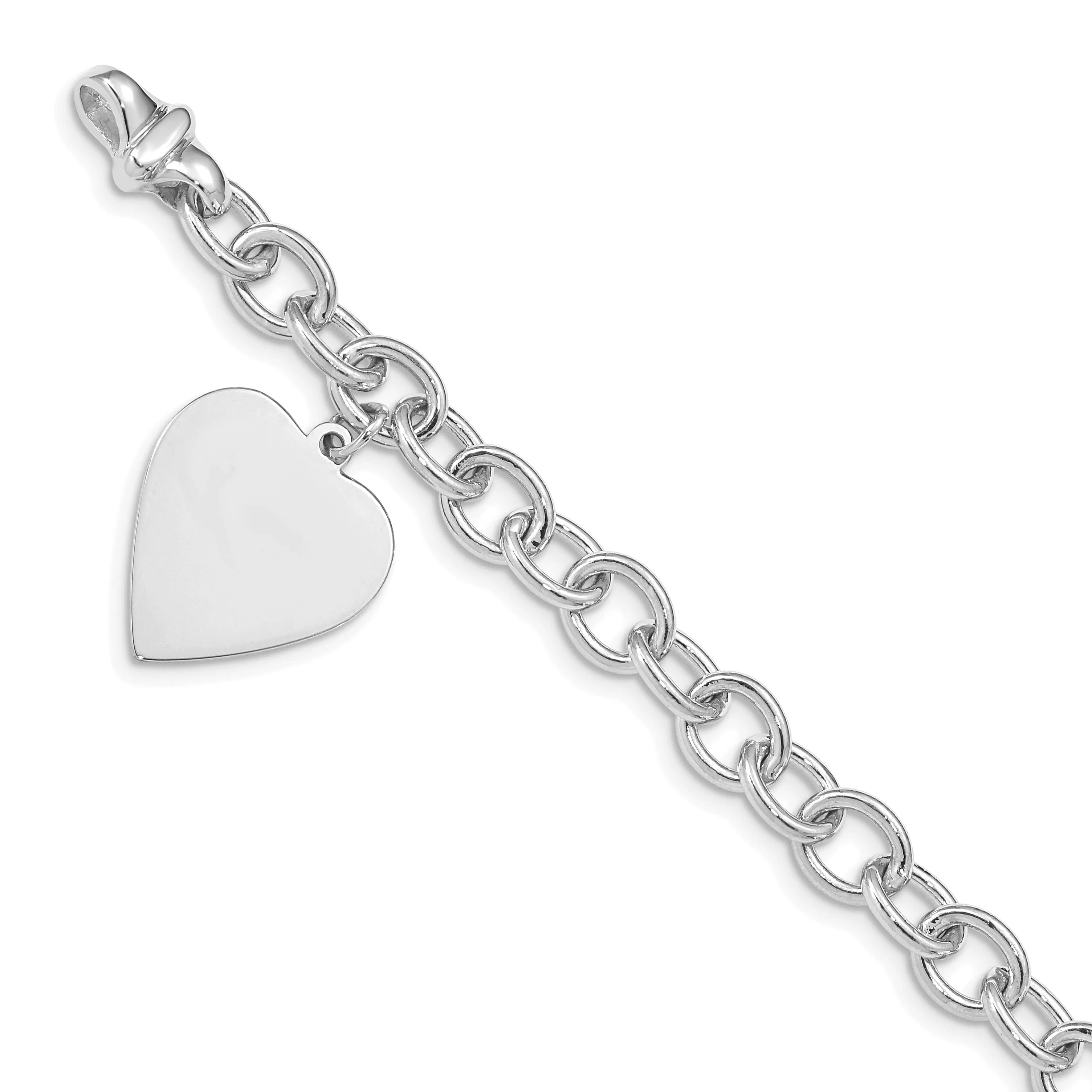 14k white gold heart link charm bracelet 7.5-inch, 17.5-mm width