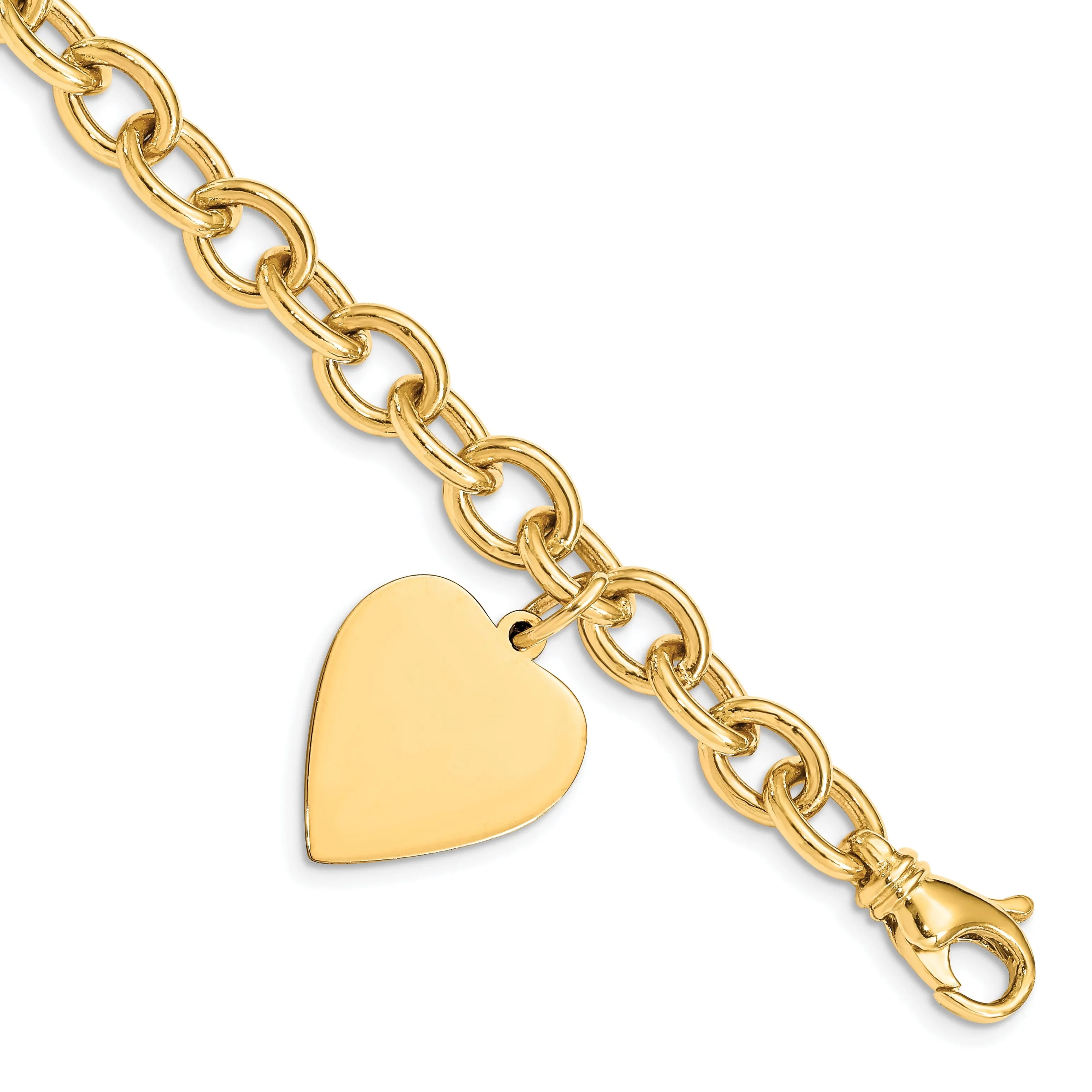 14k yellow gold heart link charm bracelet 7.5-inch length 19-mm width