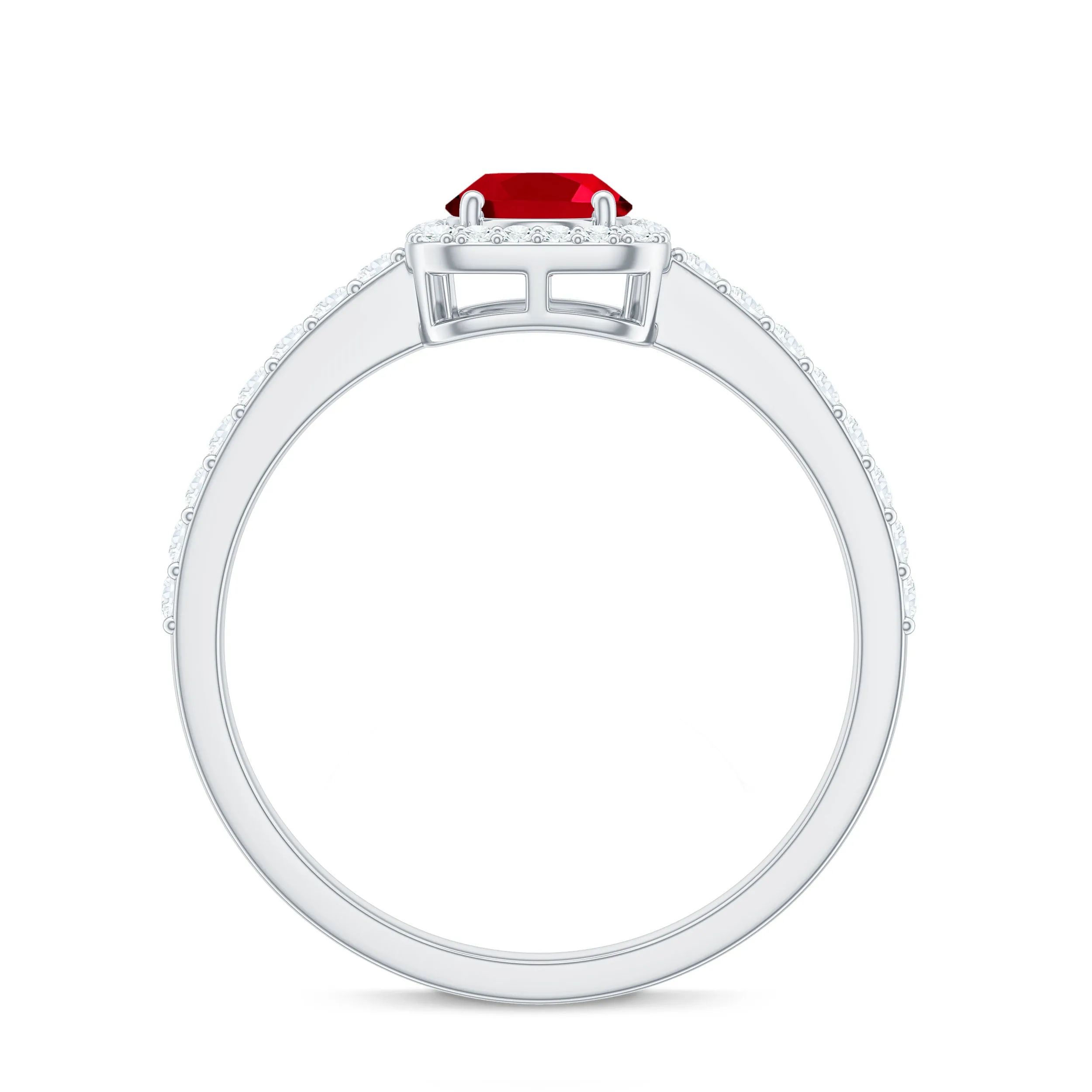 1.50 CT Oval Cut Created Ruby Engagement Ring with Diamond Halo