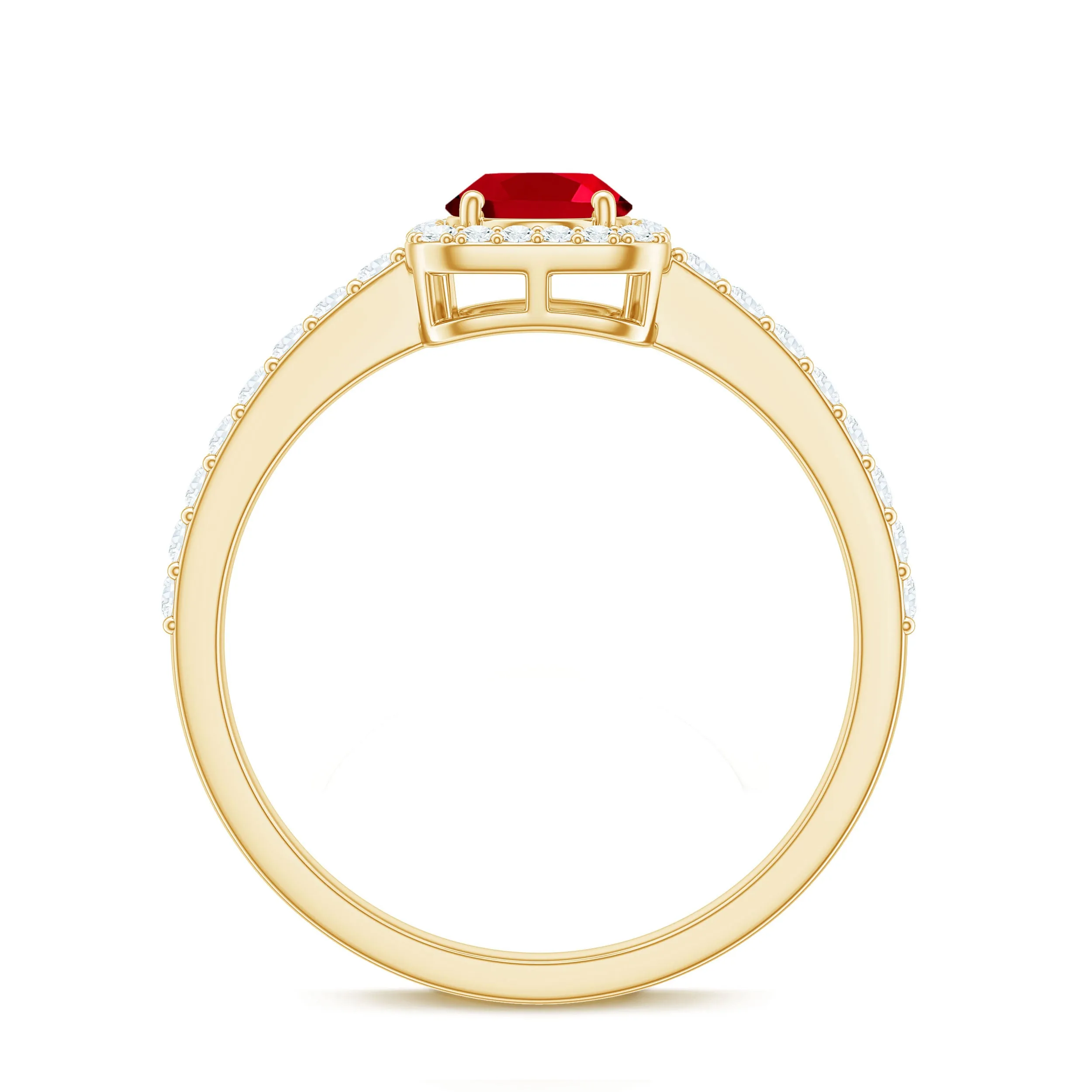 1.50 CT Oval Cut Created Ruby Engagement Ring with Diamond Halo