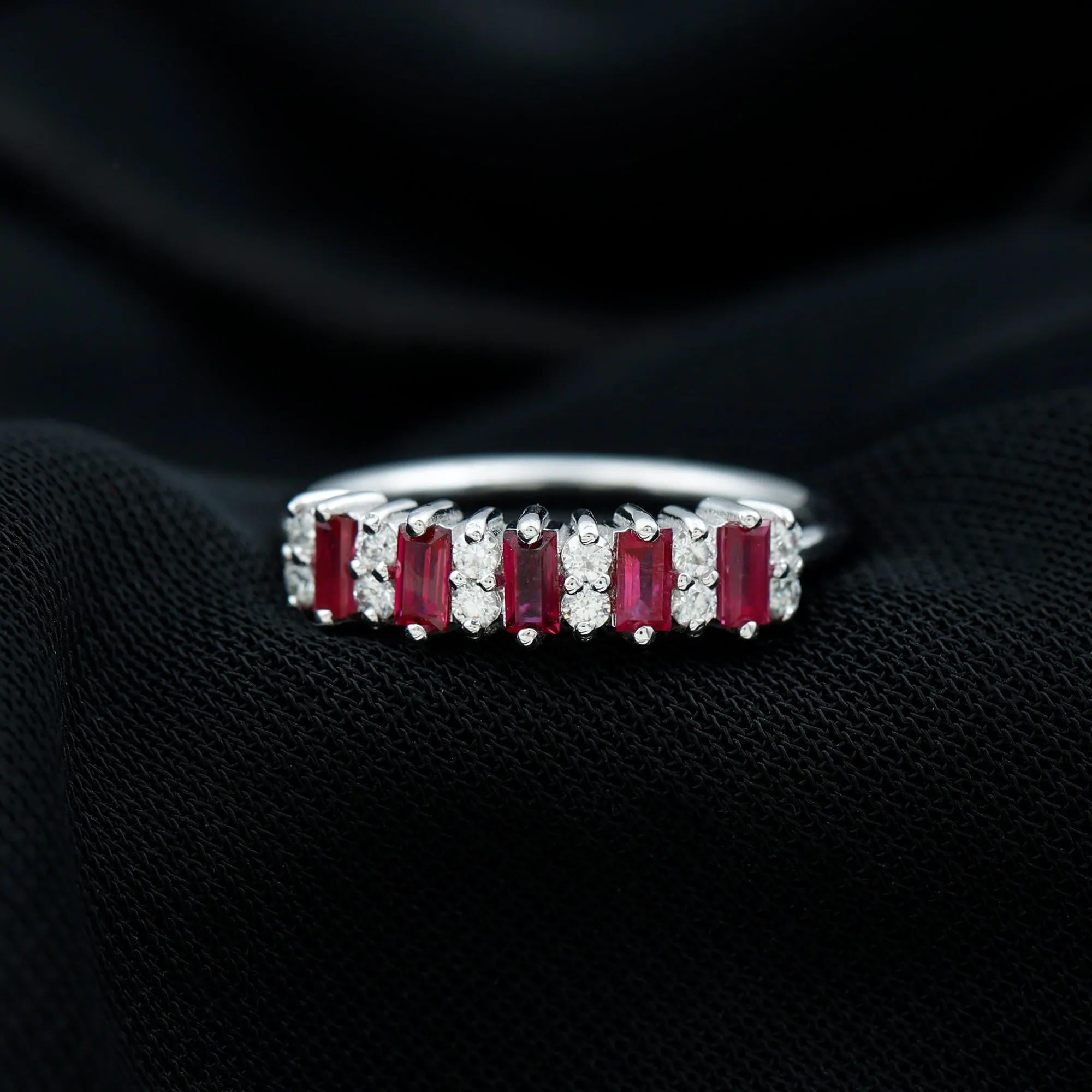 1.75 CT Created Ruby and Diamond Minimal Cluster Ring