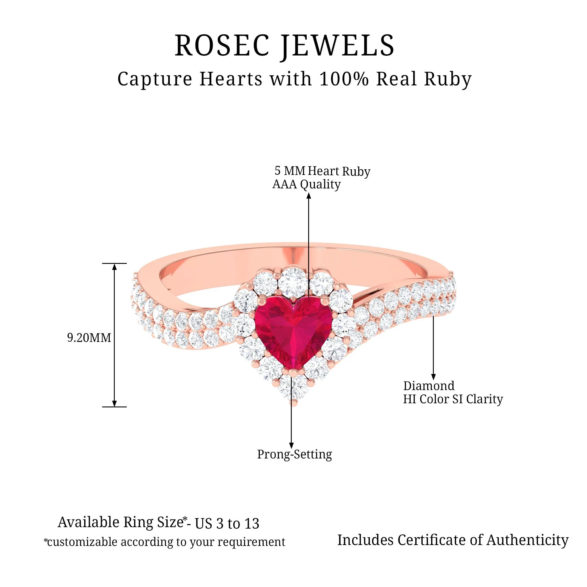 1.75 CT Heart Shape Ruby Bypass Engagement Ring with Diamond