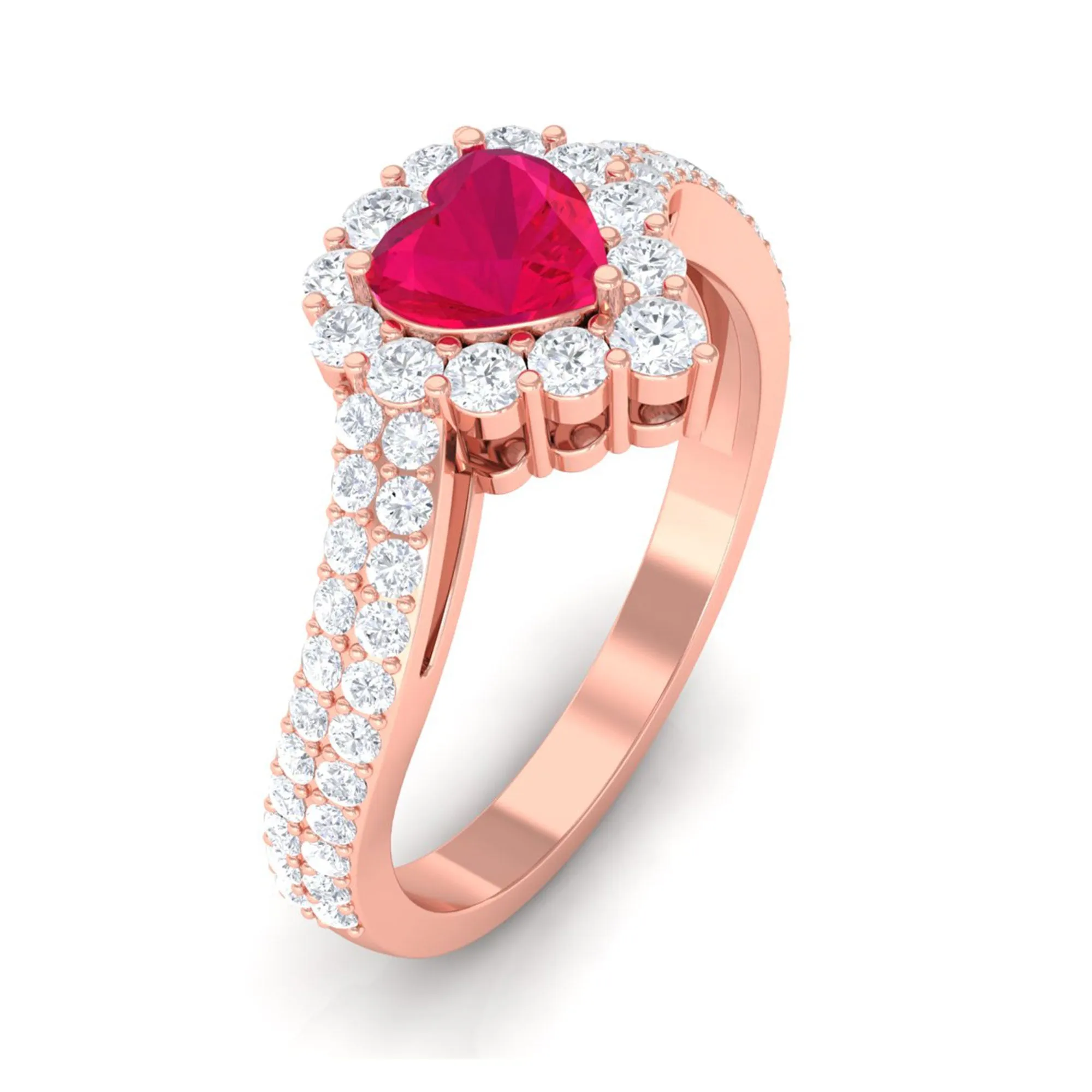 1.75 CT Heart Shape Ruby Bypass Engagement Ring with Diamond