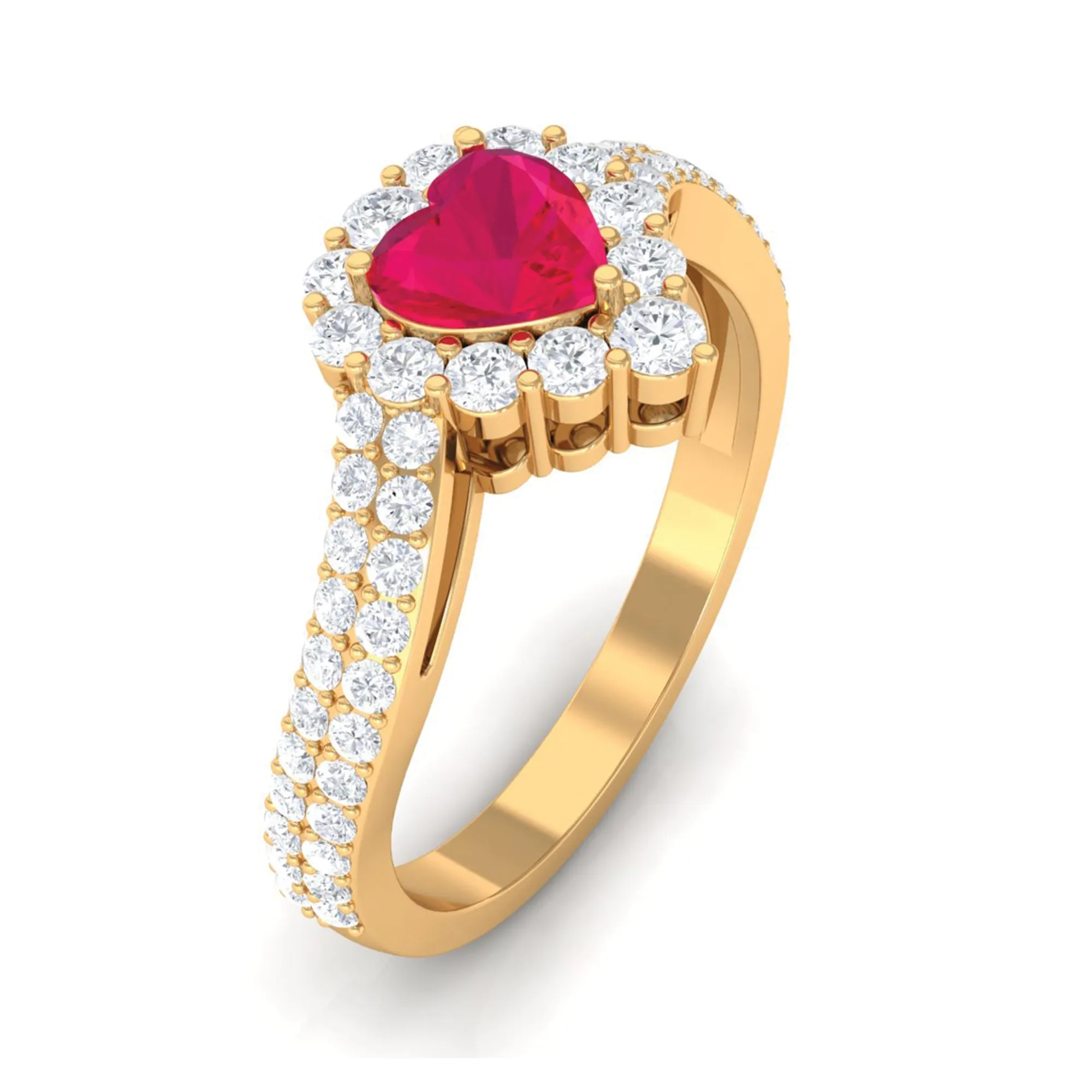 1.75 CT Heart Shape Ruby Bypass Engagement Ring with Diamond