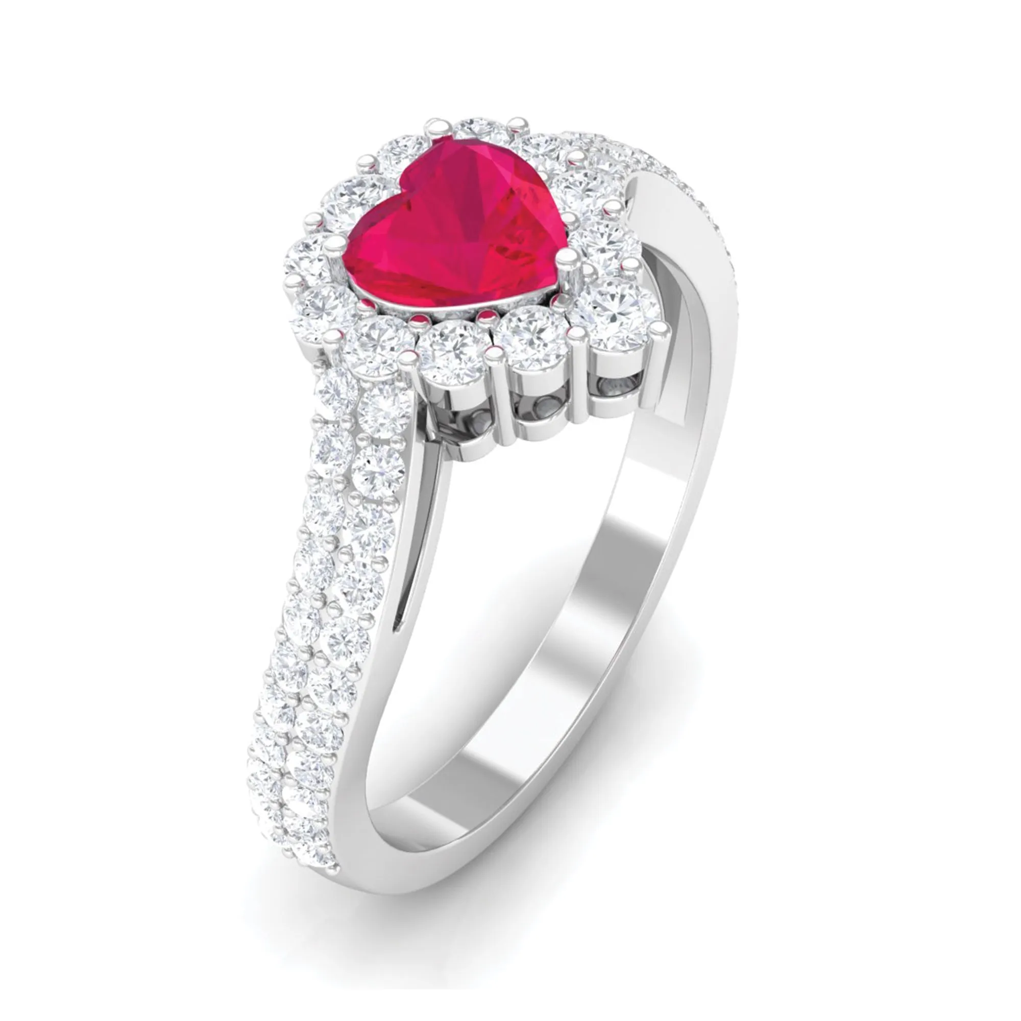 1.75 CT Heart Shape Ruby Bypass Engagement Ring with Diamond