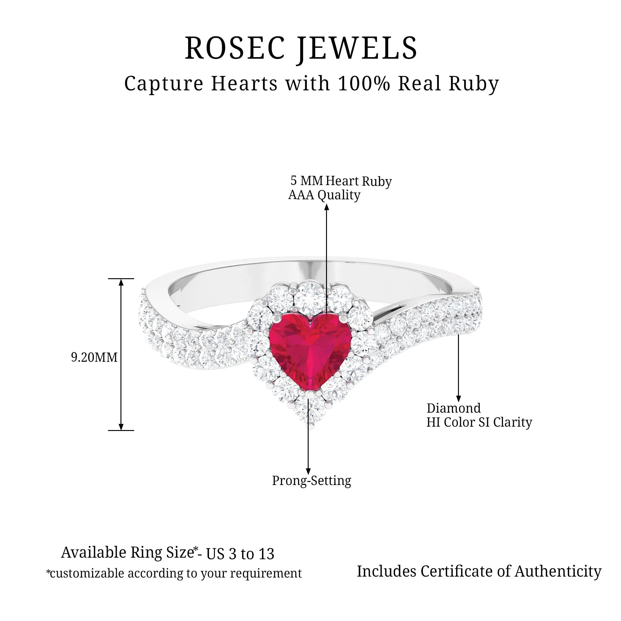 1.75 CT Heart Shape Ruby Bypass Engagement Ring with Diamond