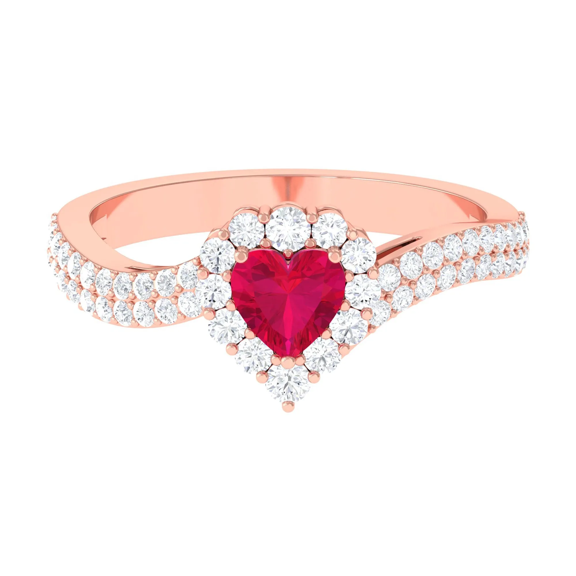 1.75 CT Heart Shape Ruby Bypass Engagement Ring with Diamond