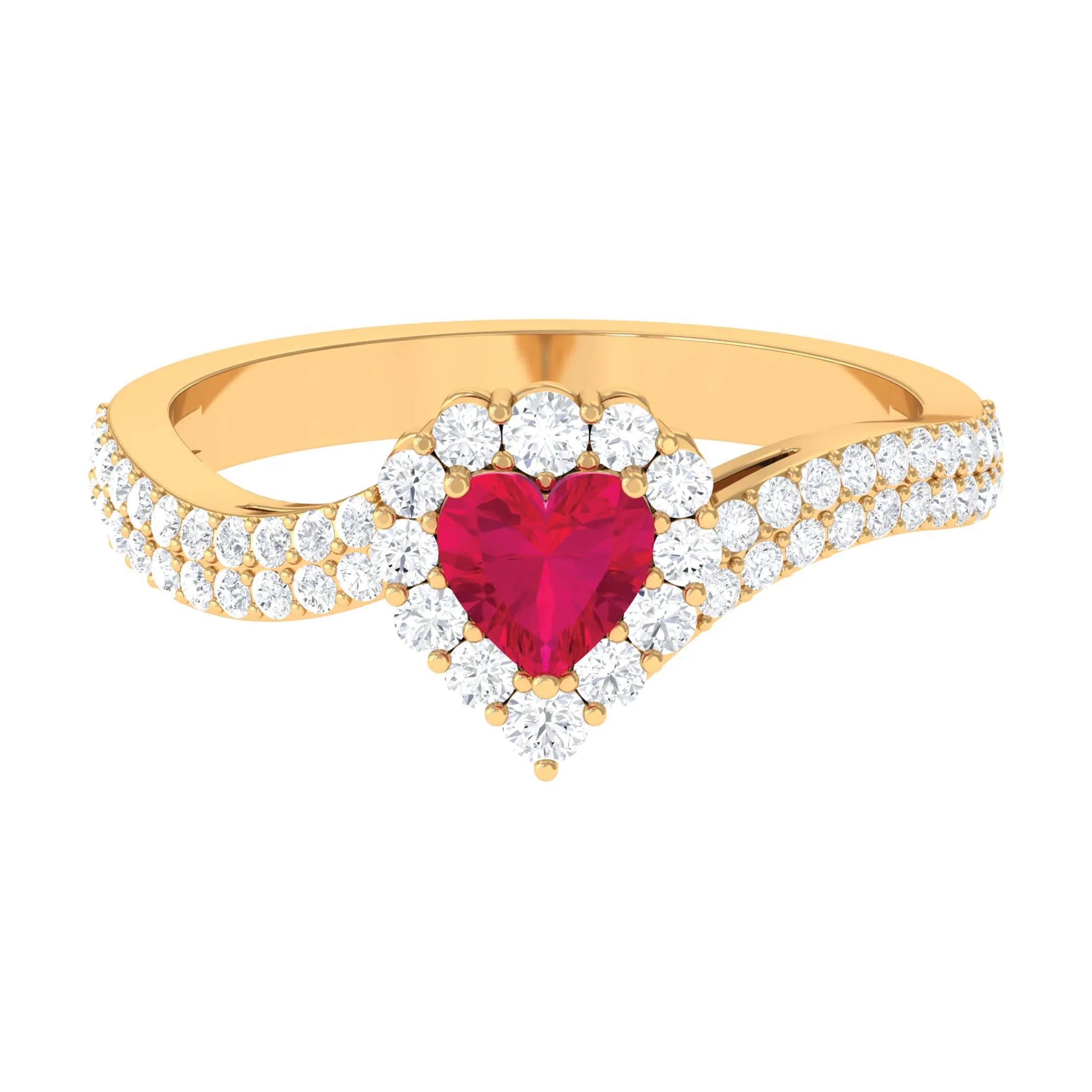 1.75 CT Heart Shape Ruby Bypass Engagement Ring with Diamond