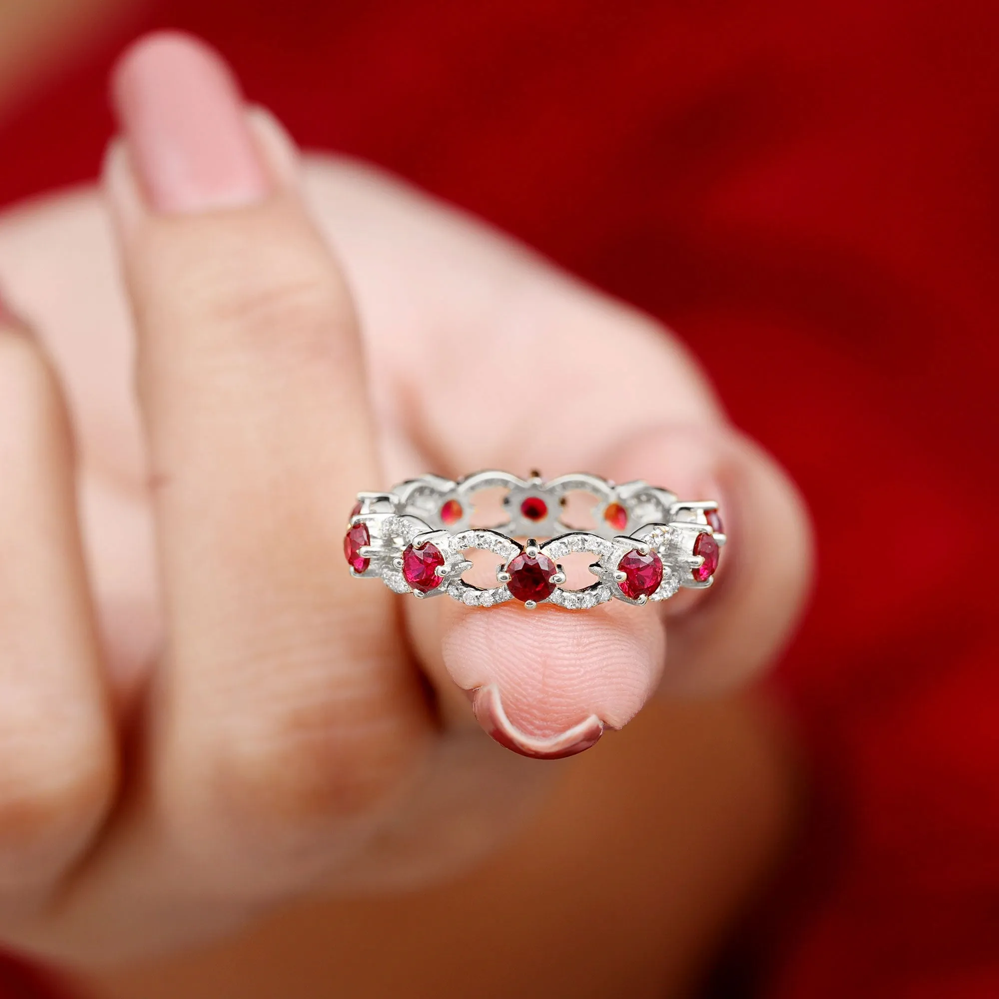 1.75 CT Lab Created Ruby Full Eternity Ring with Diamond