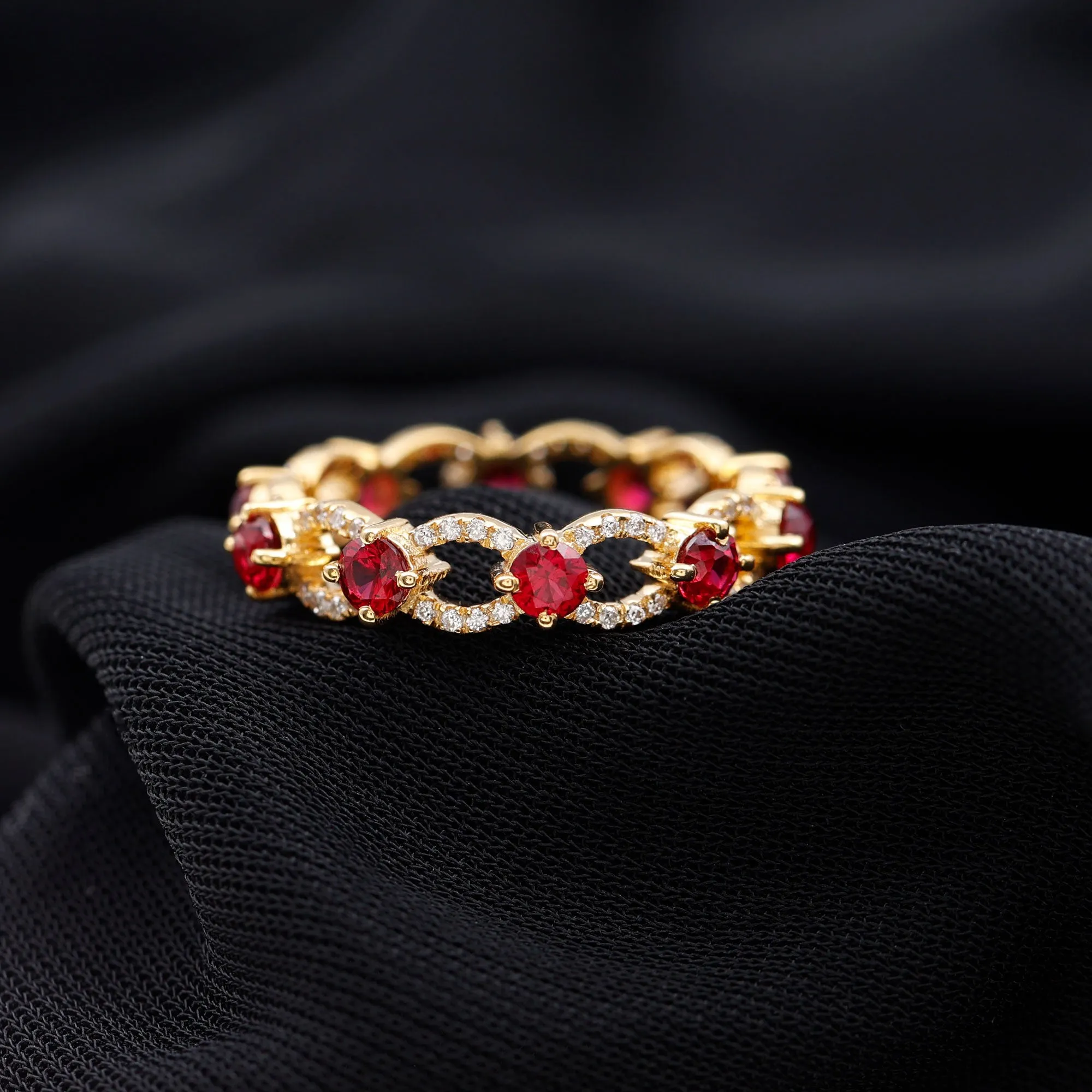 1.75 CT Lab Created Ruby Full Eternity Ring with Diamond