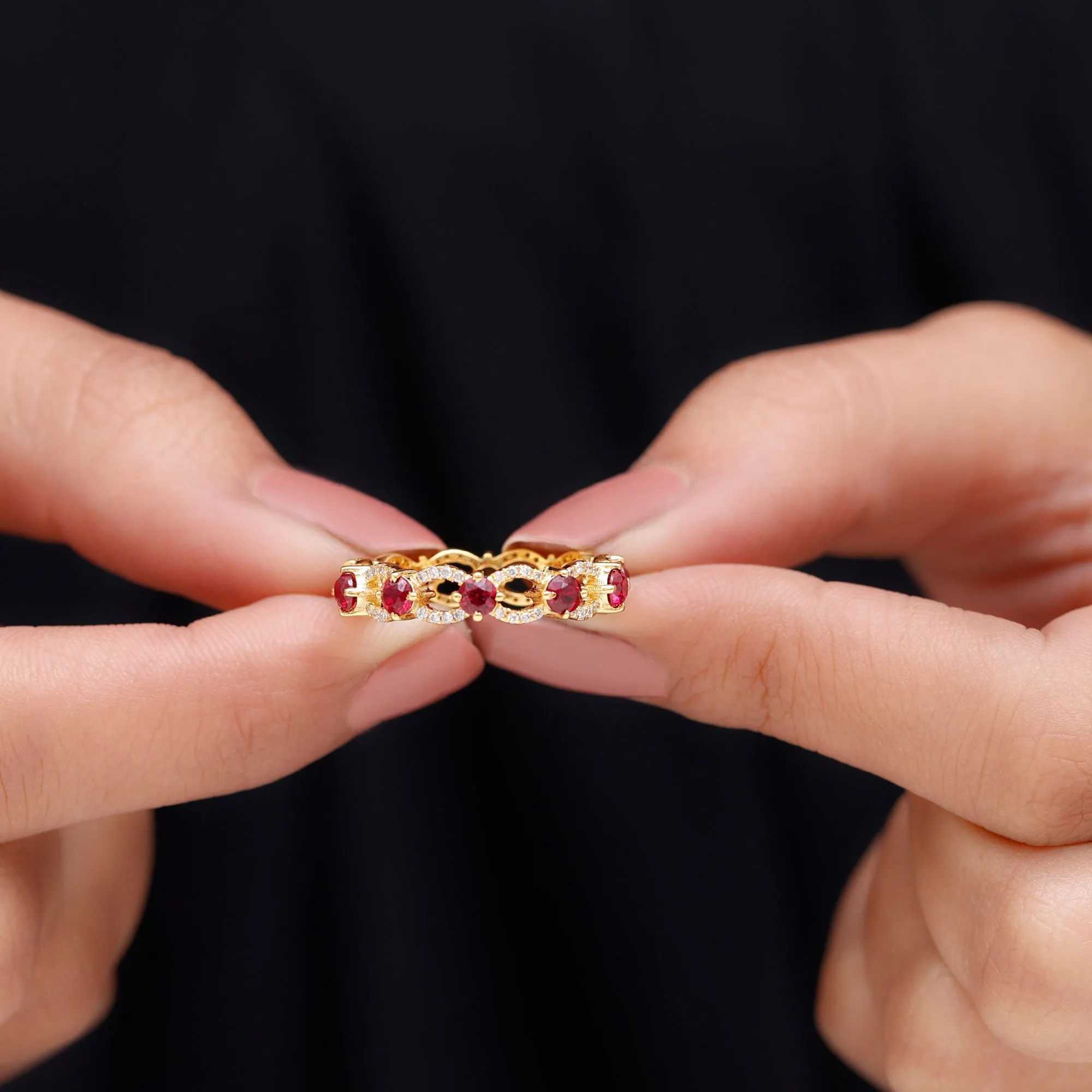 1.75 CT Lab Created Ruby Full Eternity Ring with Diamond