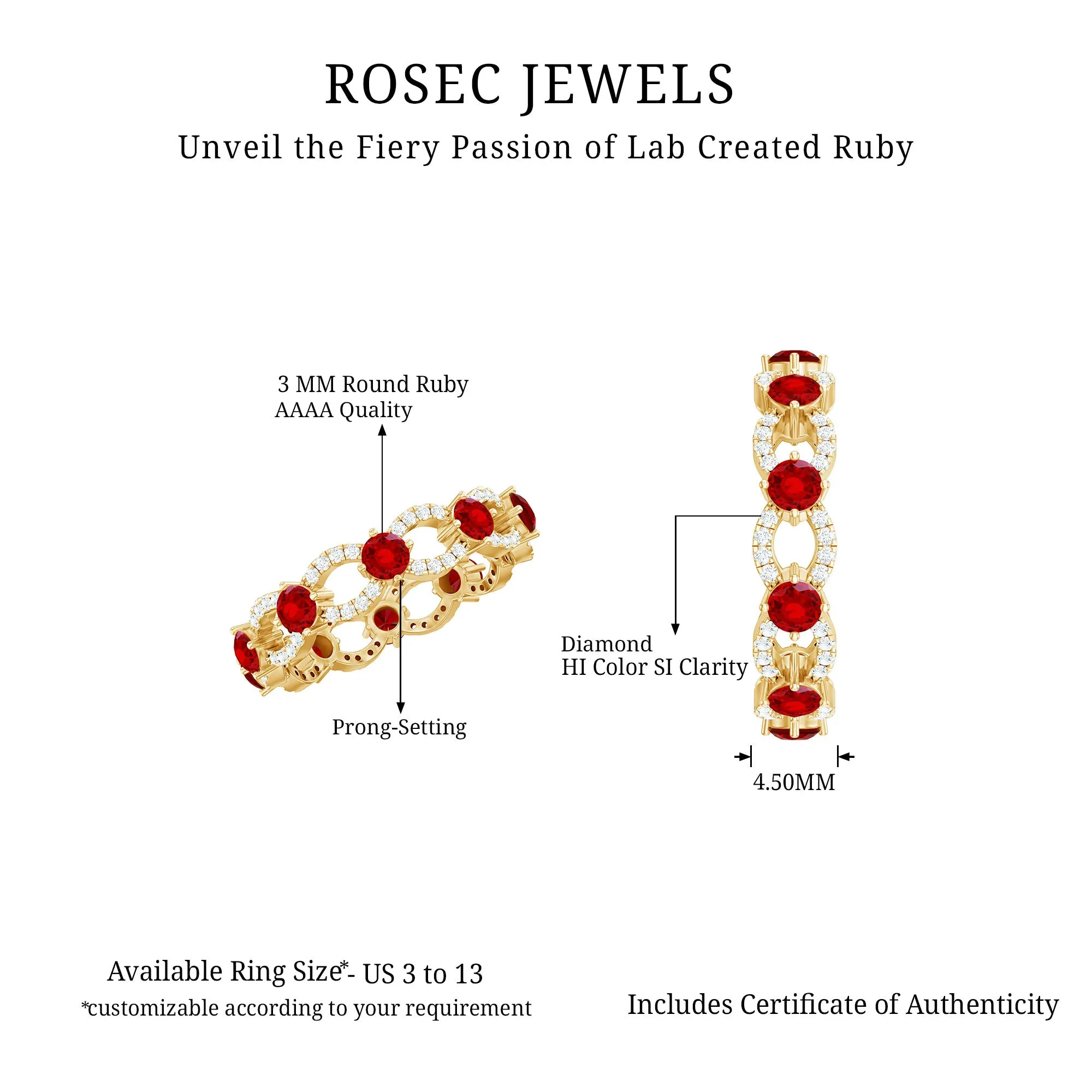 1.75 CT Lab Created Ruby Full Eternity Ring with Diamond