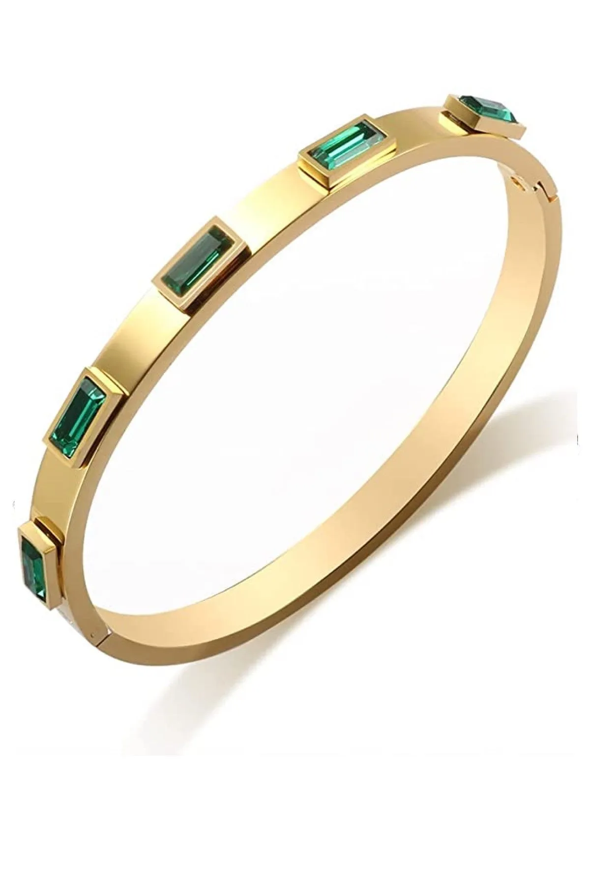 18K Gold Plated Green Station Bangle