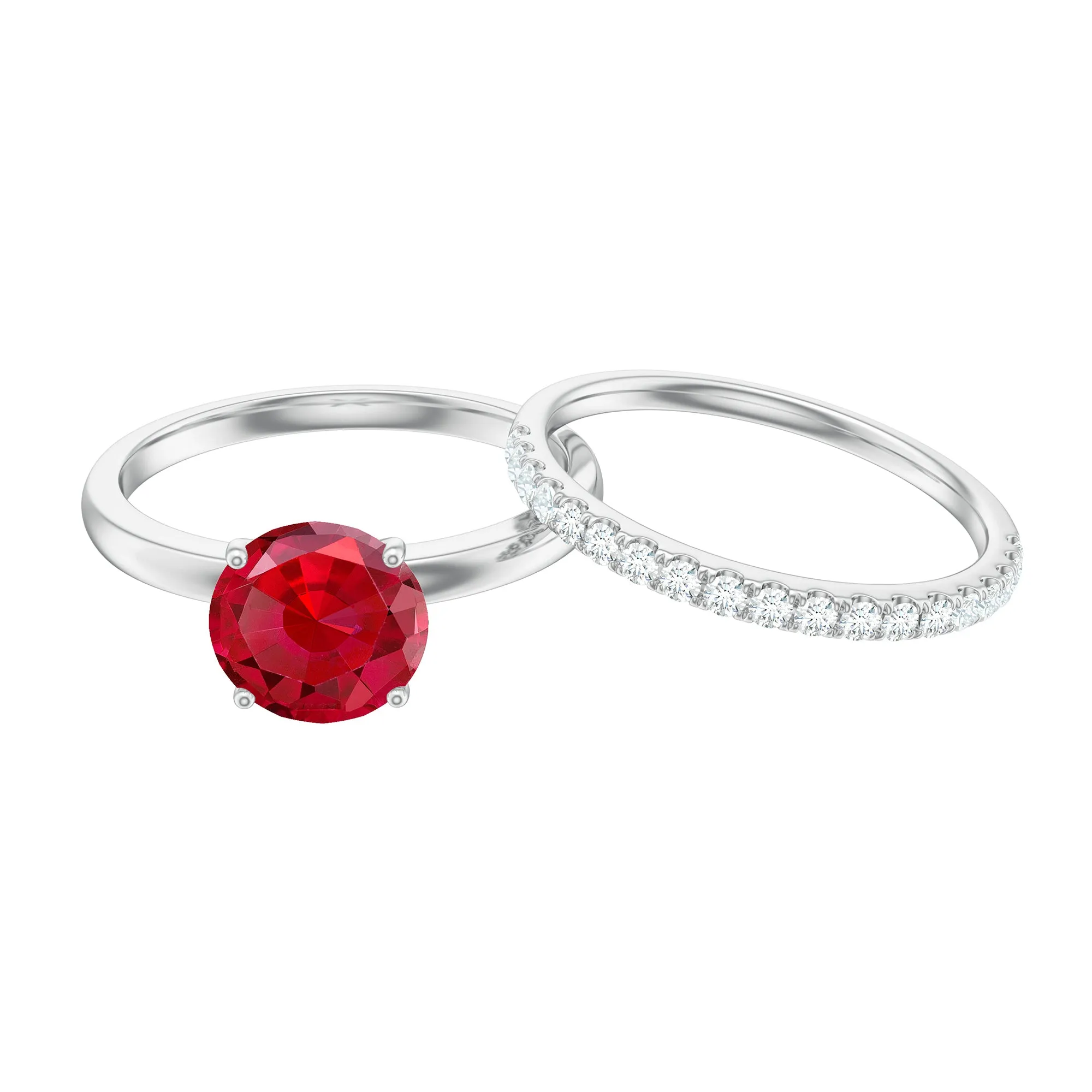 3 CT Solitaire Created Ruby Wedding Ring Set with Diamond