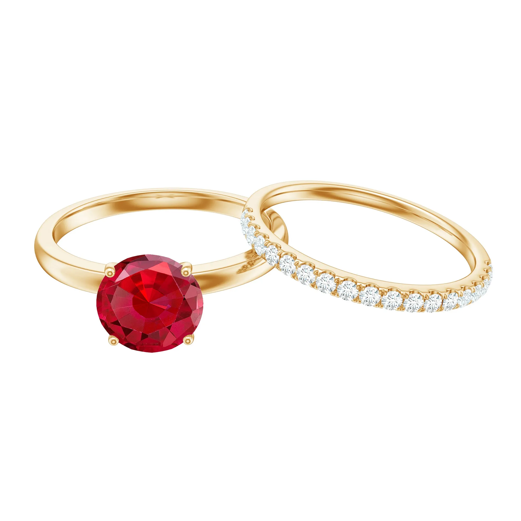 3 CT Solitaire Created Ruby Wedding Ring Set with Diamond