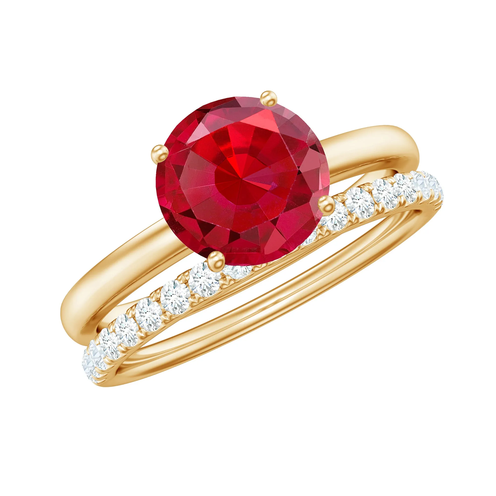 3 CT Solitaire Created Ruby Wedding Ring Set with Diamond