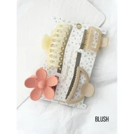 4 Piece Assorted Hair Clip Set - Blush