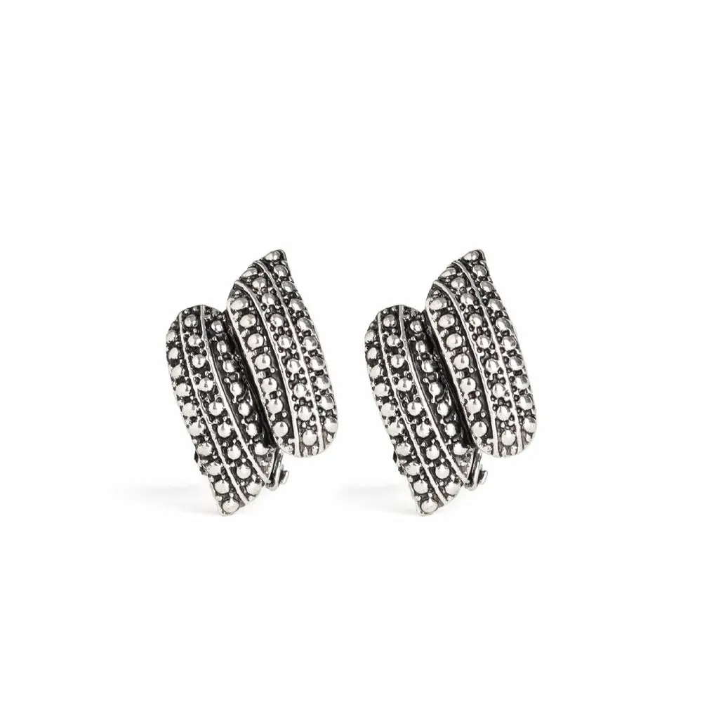 Abstract Twisted Silver Stud - Clip On Earrings