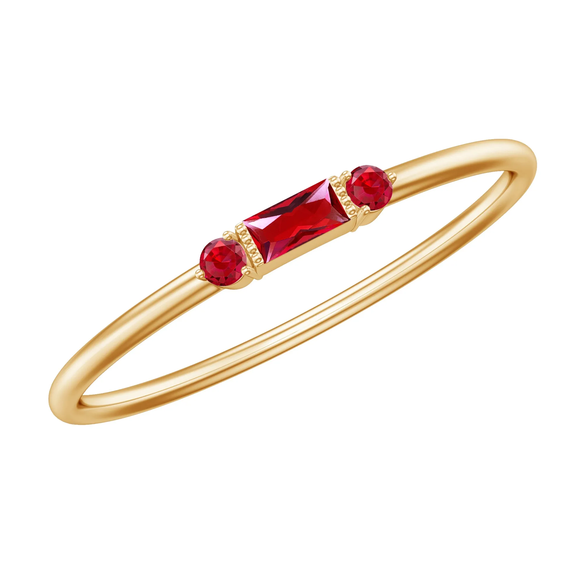 Baguette and Round Created Ruby Minimal Promise Ring