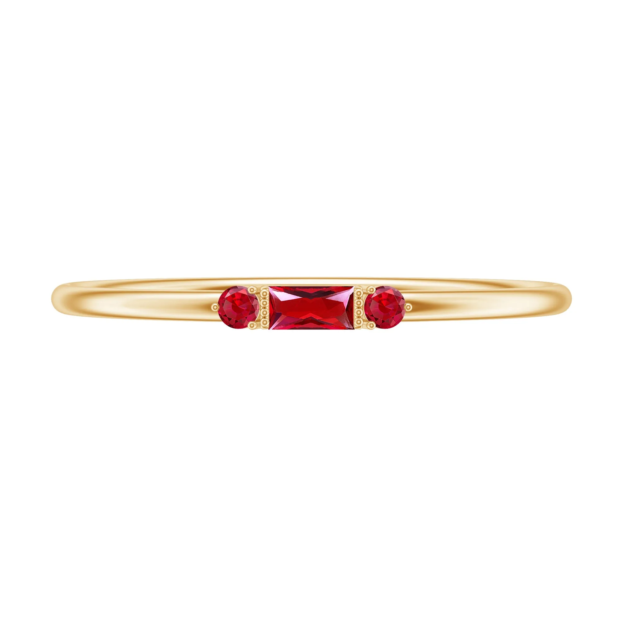 Baguette and Round Created Ruby Minimal Promise Ring