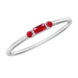 Baguette and Round Created Ruby Minimal Promise Ring