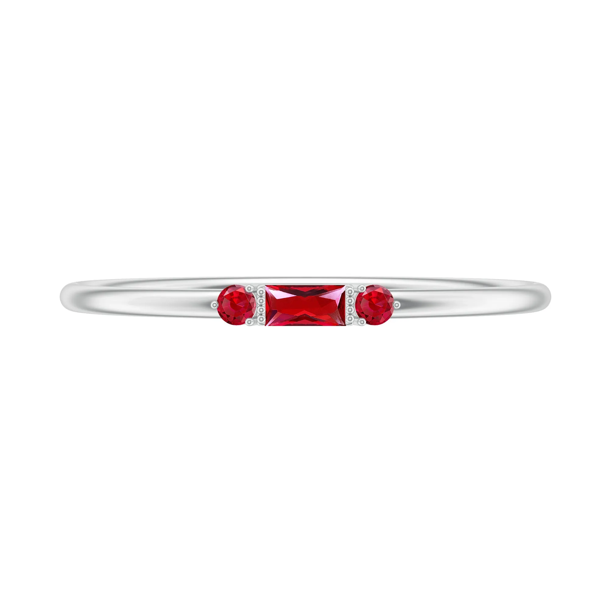 Baguette and Round Created Ruby Minimal Promise Ring