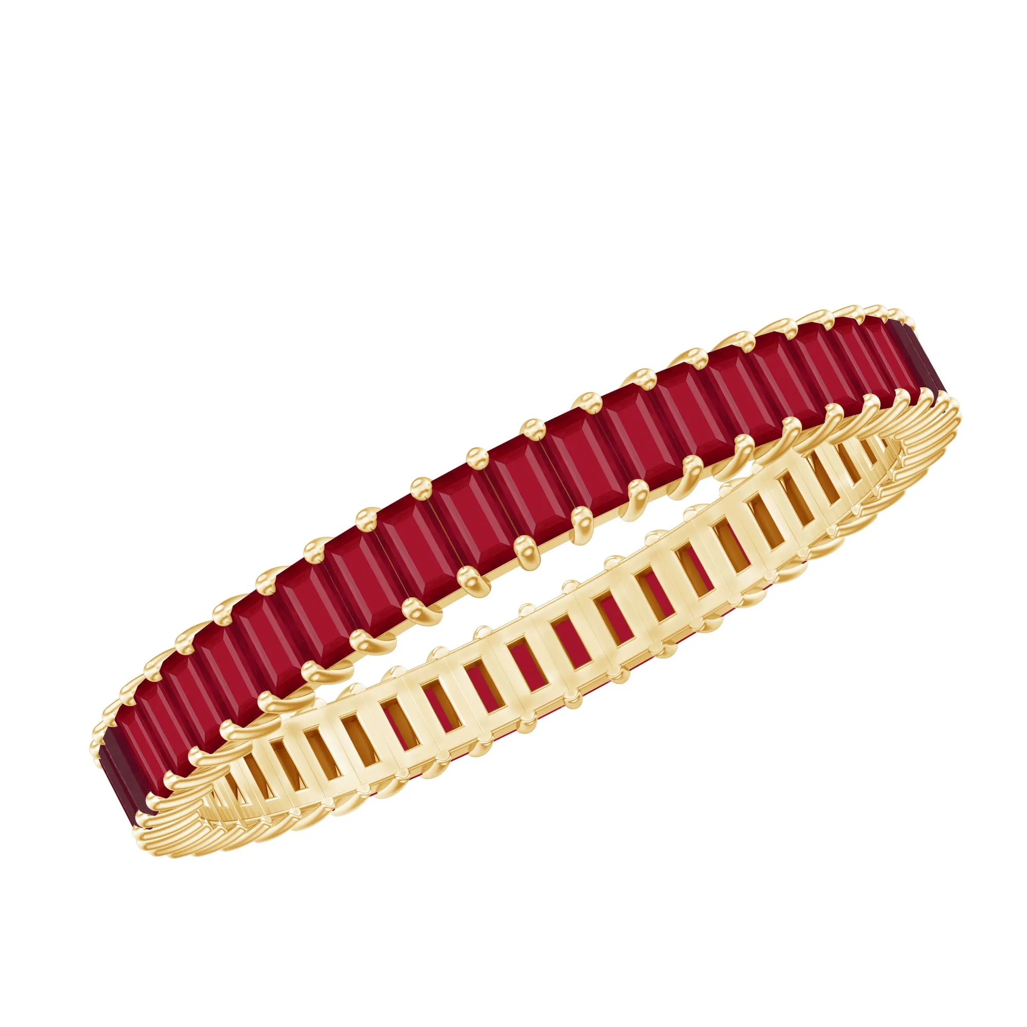 Baguette Cut Ruby Eternity Ring in Shared Prong Setting