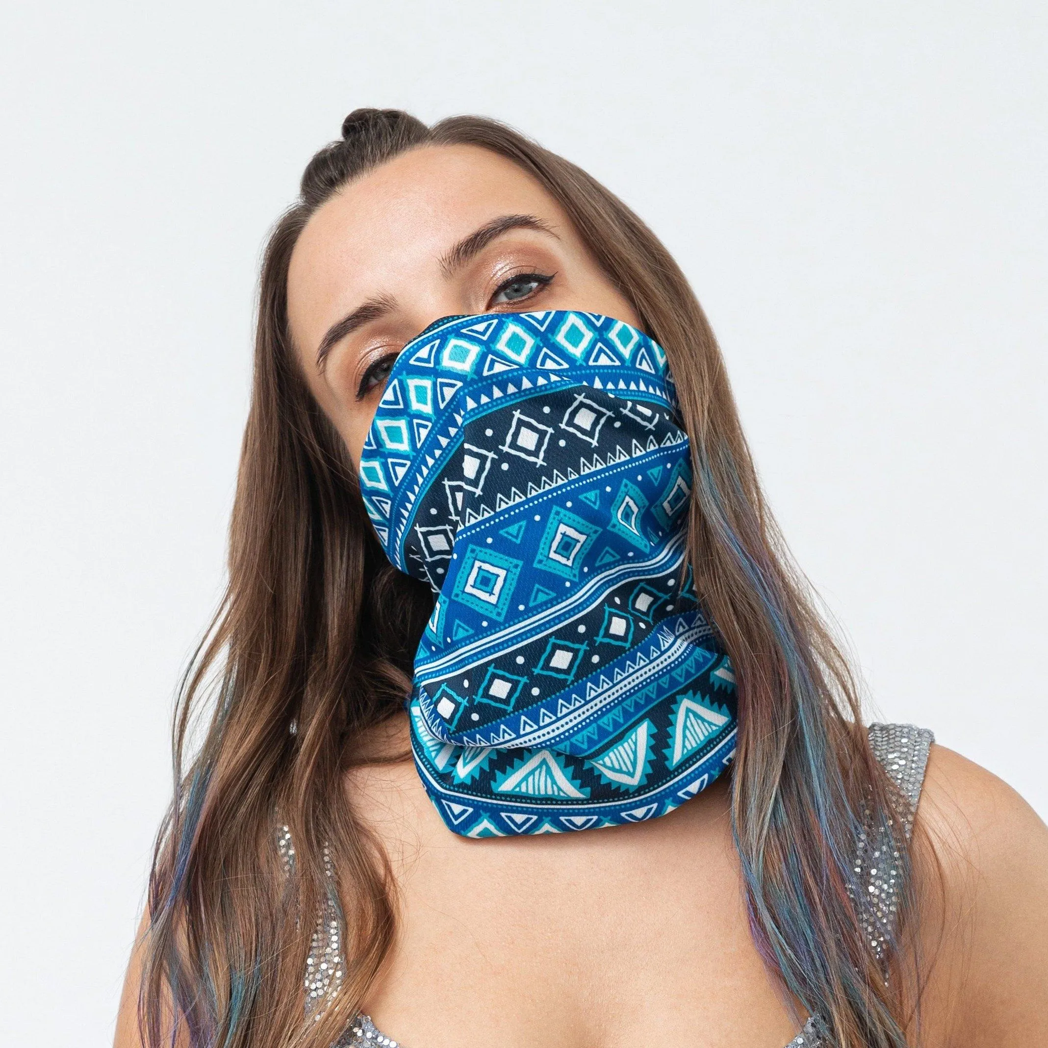 Bandana Face Mask - Blue Polygon (Available online only)