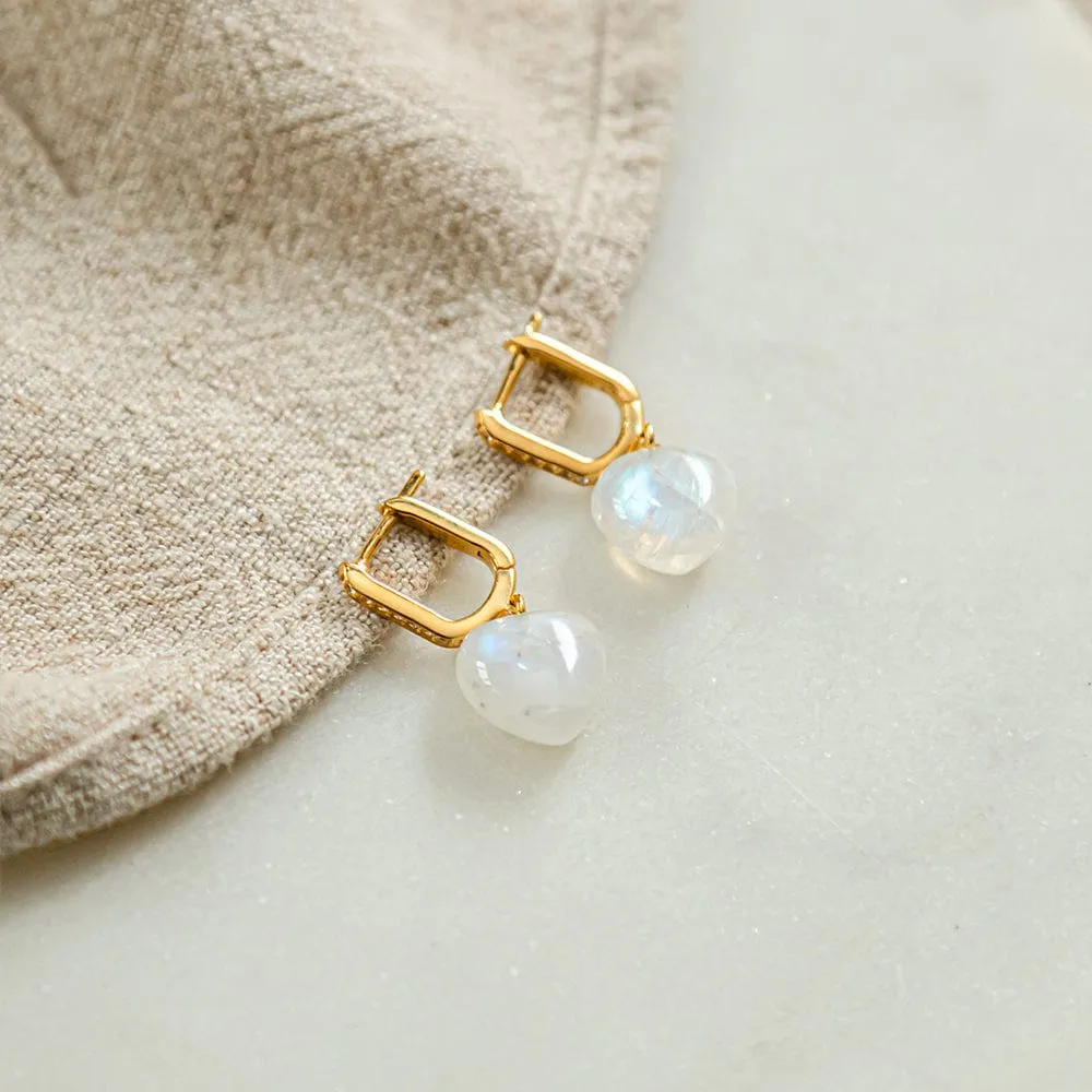 Beloved Moonstone Heart Drop Earrings 18ct Gold Plate