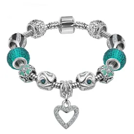 Best LOVE Gift Silver Plated Heart Charm bracelet for Women Murano Glass Beads Jewelry Original Bracelets Cuff Bracelet