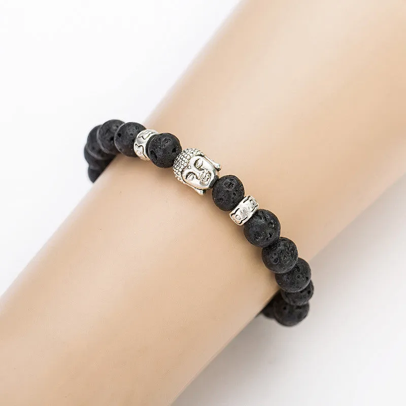 Black Lava Stone Buddha Beads Bracelets Rope Chain Natural Stone Bracelets For Women/ Men Jewelry pulseras pulsera brazalete