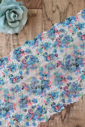 Blue Blossoms 8.5" Wide Stretch Lace