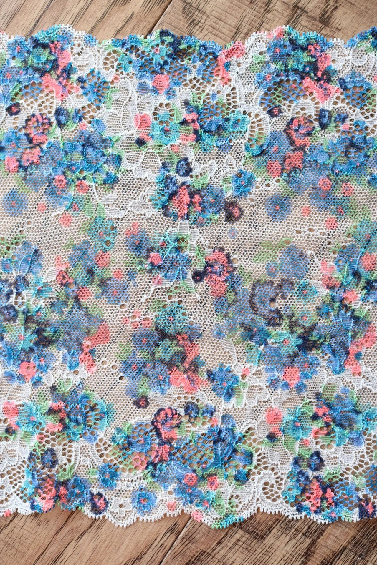 Blue Blossoms 8.5" Wide Stretch Lace