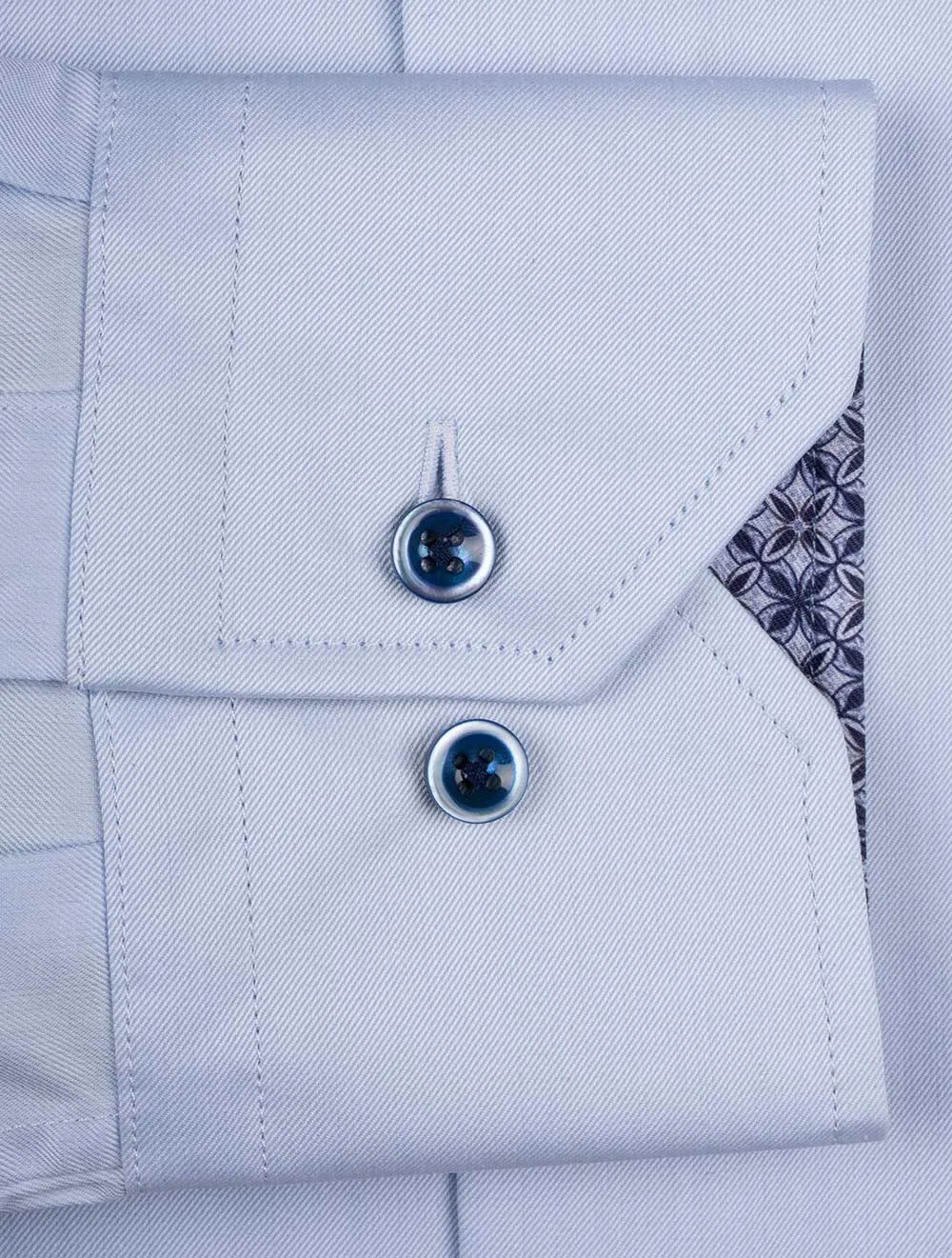 Blue Contrast Twill Cotton Fitted Shirt