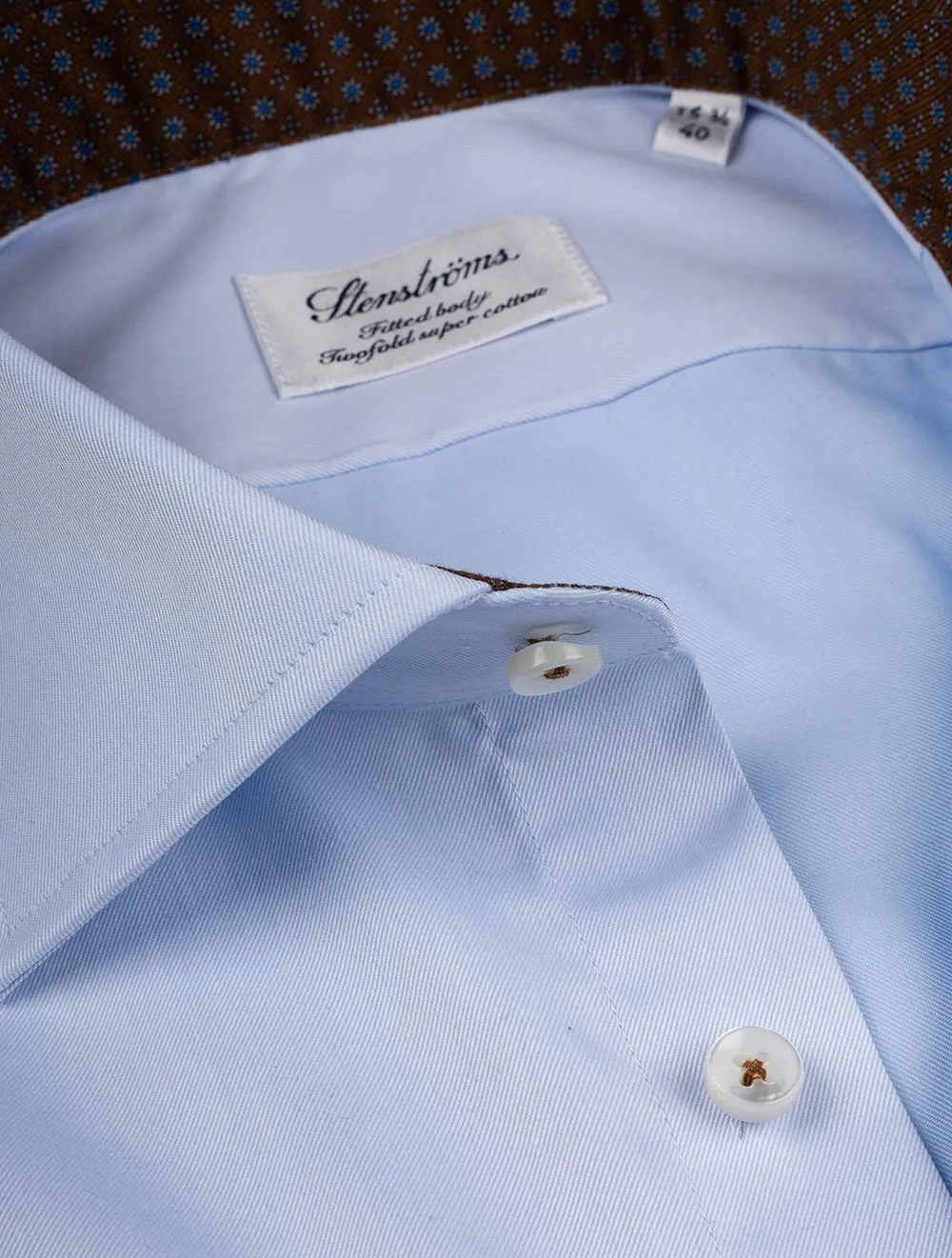 Blue Contrast Twill Fitted Body Shirt