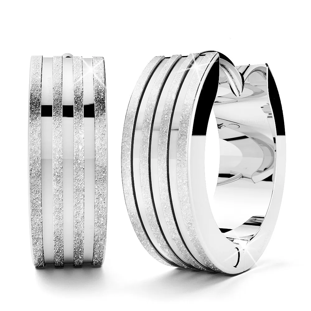 Boxed Angel Textured Earrings And Bangle Set In White Gold