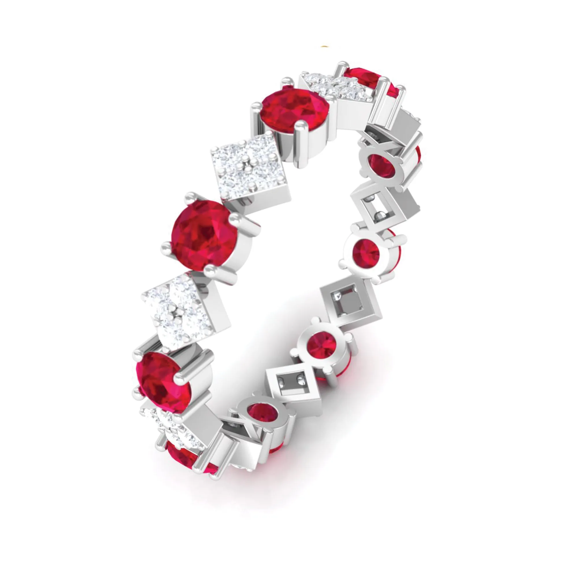 Certified Lab Created Ruby and Diamond Eternity Band Ring