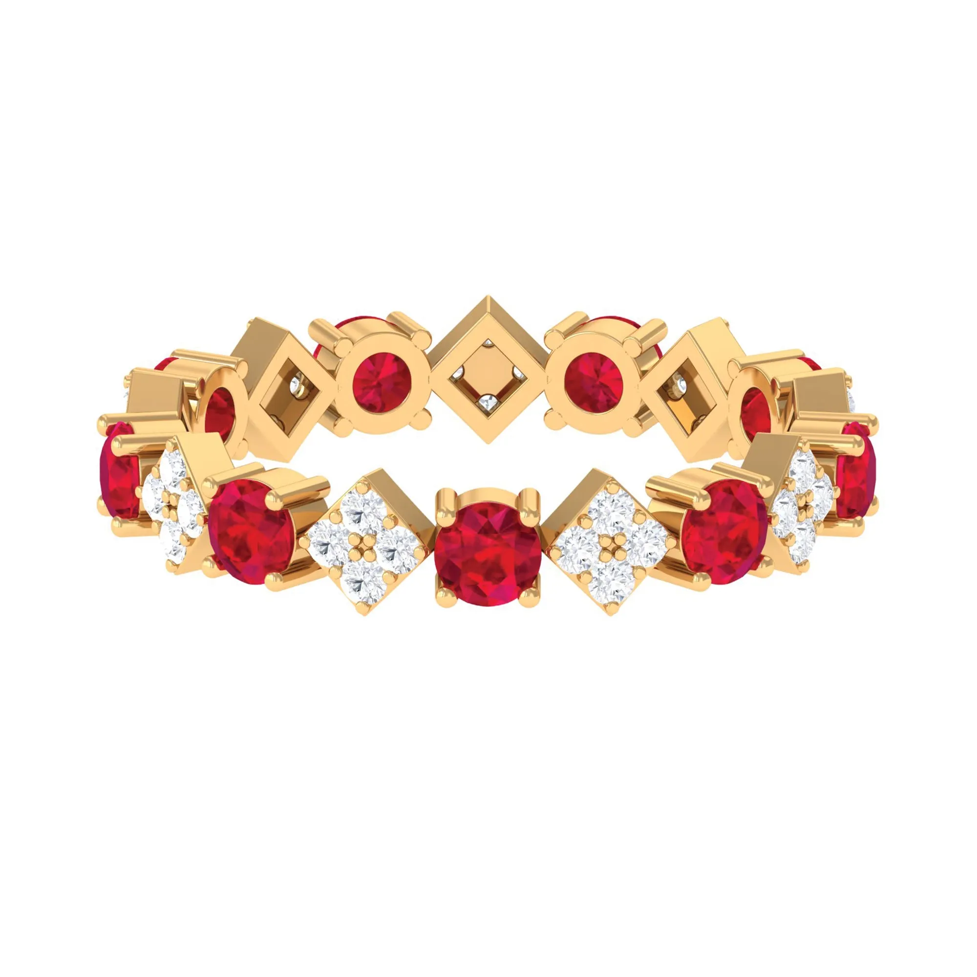 Certified Lab Created Ruby and Diamond Eternity Band Ring