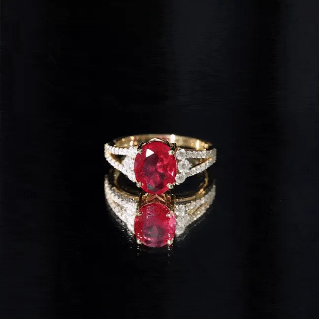 Certified Lab Grown Ruby Oval Engagement Ring With Moissanite