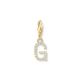 Charm pendant letter G with white stones gold plated