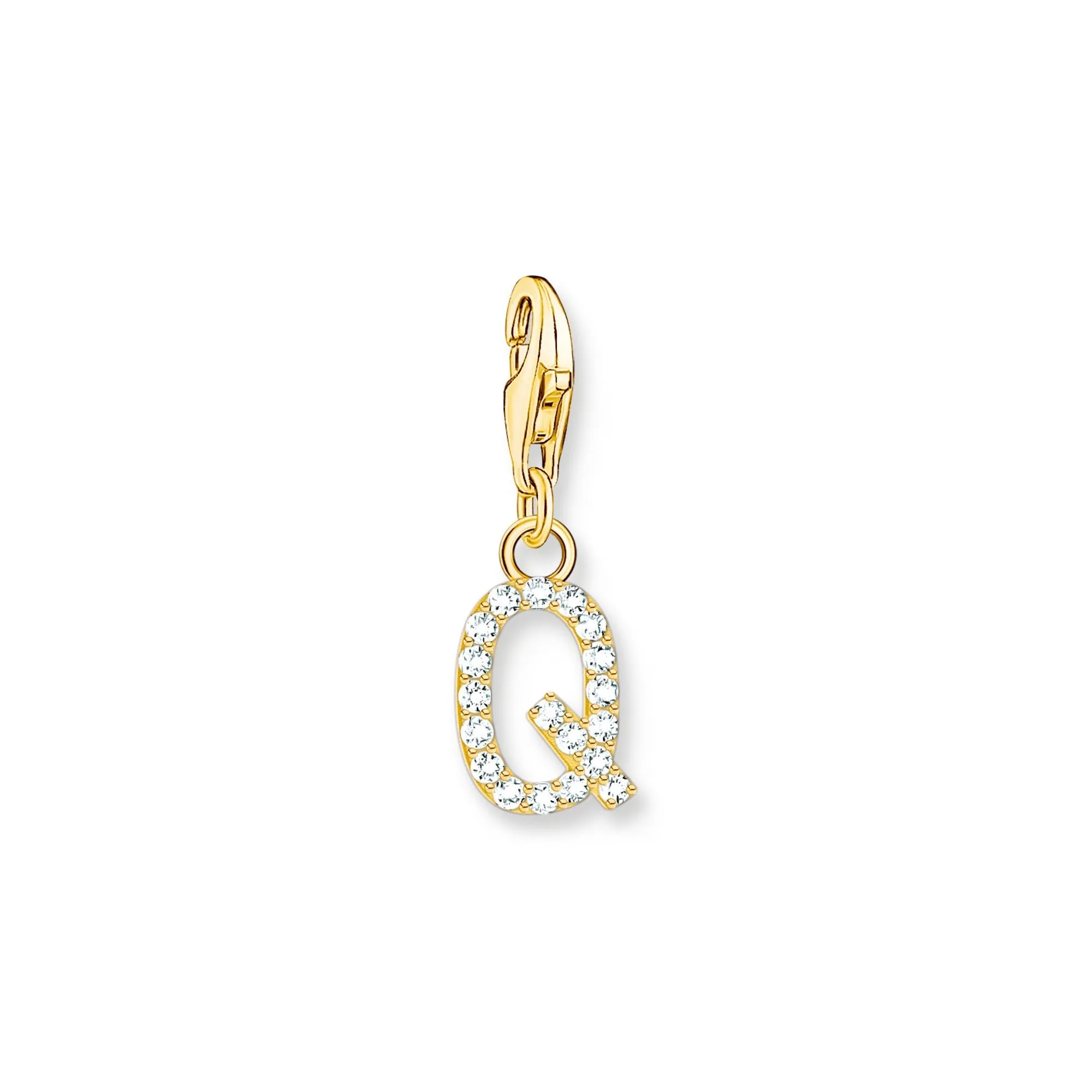 Charm pendant letter Q with white stones gold plated