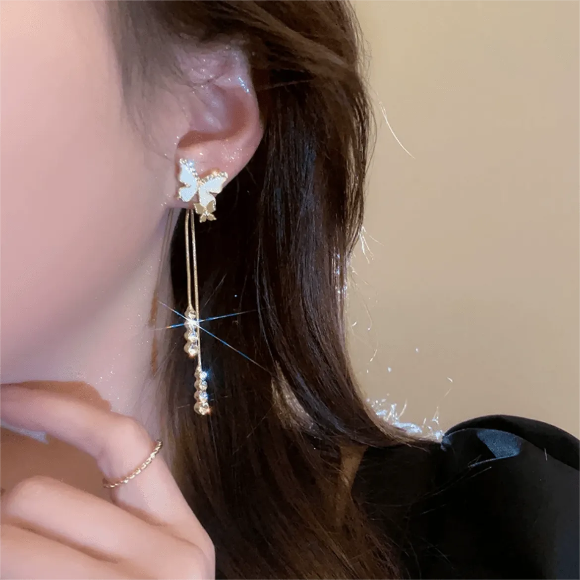 Chic Butterfly Rhinestone Tassel Earrings